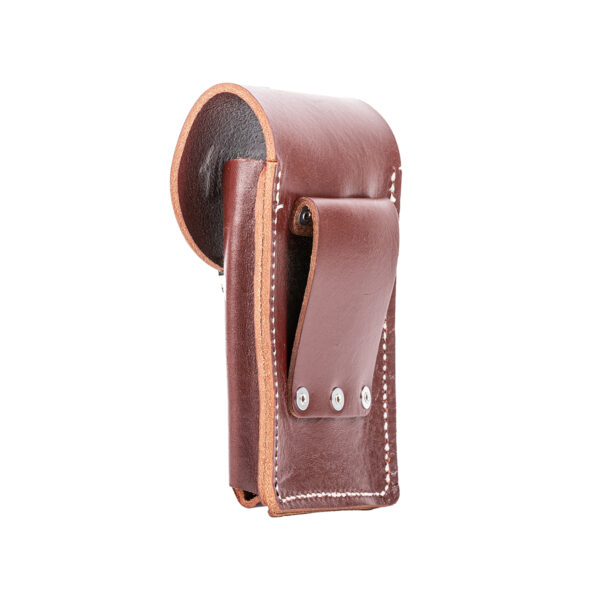 Belt-worn XXL Leather Phone Holster, red, side view made in the USA by Occidental Leather